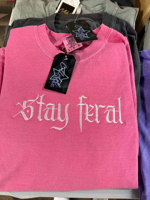 Embroidered 'Stay Feral" Comfort Colors Short Sleeve T-Shirt